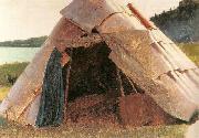 Eastman Johnson Ojibwe Wigwam at Grand Portage oil on canvas